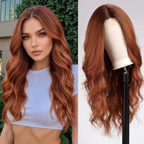 Miniatura 15 de Pelucas rubias cenizas para mujer, peluca larga recta en capas con flequillo, cabello sintético natural con raíces oscuras