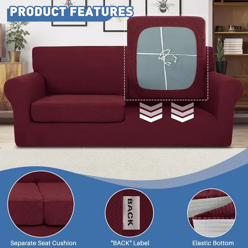 Miniatura 4 de JIVINER Fundas de sofá de 3 piezas para sofá de 2 cojines, funda elástica para sofá con 2 fundas de cojín de asiento extra grandes, fundas de sofá