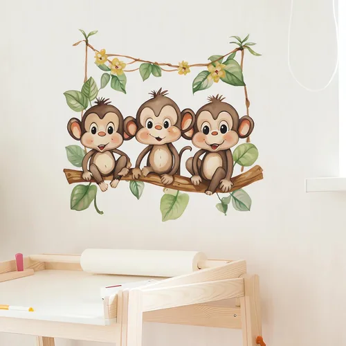 Miniatura 4 de Calcomanías de pared con diseño de mono, diseño de animales de dibujos animados de sacinora removibles para niños, guardería, sala de estar