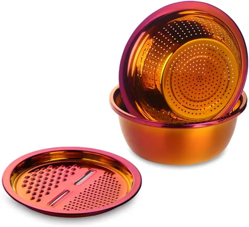 Miniatura 8 de Juego de colador multifuncional 3 en 1, rallador de cocina de acero inoxidable, cesta de drenaje/lavabo inferior para lavar arroz, frutas, verduras