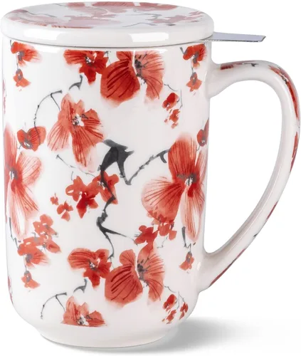 Miniatura 16 de AmorArc Taza de Té de Porcelana con Infusor y Tapas, Taza Grande de 18 Oz con Colador y Soporte para Bolsa para Té de Hojas Sueltas, Taza de Café