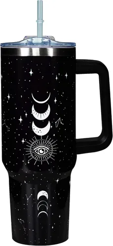 Miniatura 15 de Vaso de 40 onzas con asa de 40 onzas con diseño de mariposa morada con tapa, popote con doble aislamiento, taza de café de viaje, regalo de mariposa
