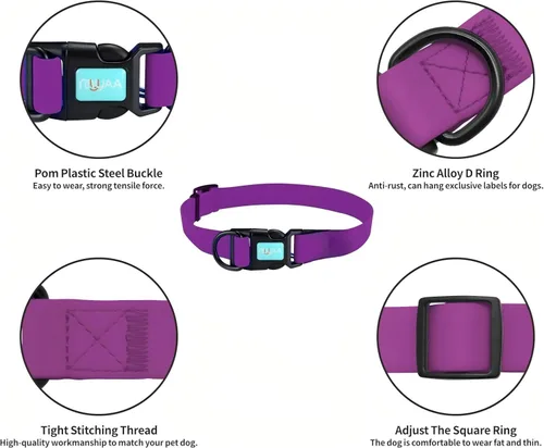 Miniatura 4 de Collares de perro impermeables, fácil de limpiar, collares ajustables para perros pequeños, medianos y grandes (morado, M)