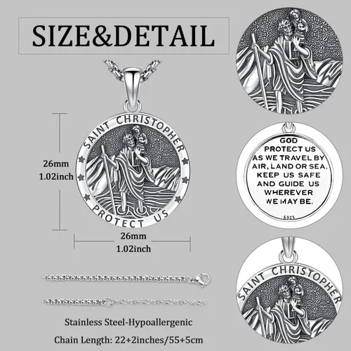 Miniatura 207 de Odinstone Collar de plata de ley 925 con medalla de San Miguel/San Cristóbal/San Benito/Crucifijo de Jesús/San Uriel/Arcángel Rafael para hombres