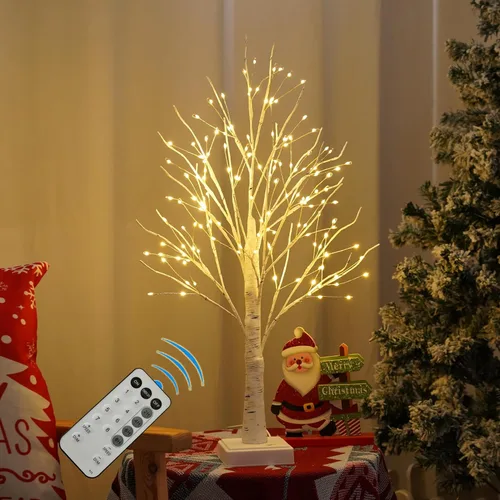 144 luces LED de árbol de abedul con control remoto, lámpara de árbol artificial con temporizador, árbol iluminado parpadeante, 3 AA o USB, árbol de