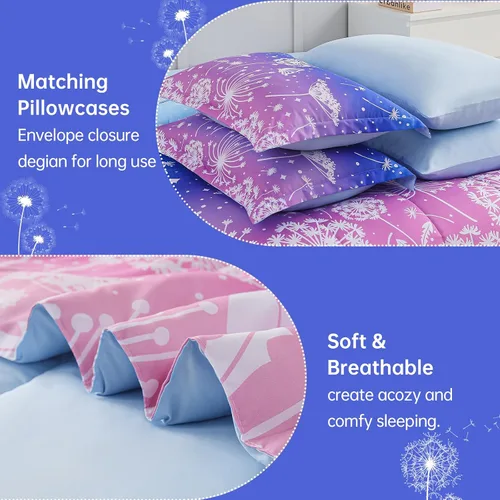 Miniatura 91 de Dinjoy Juego de edredón para niñas, tamaño individual, colorido, azul, rosa, morado, arcoíris, juego de ropa de cama de 6 piezas en una bolsa