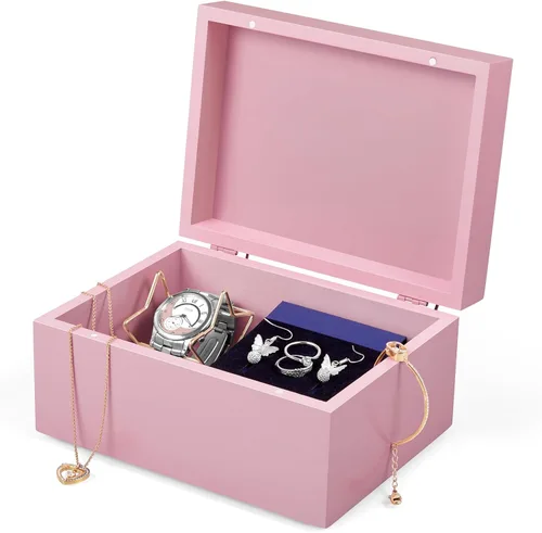 Miniatura 12 de DRASTAR Caja de Recuerdos, Caja de Memoria de Madera de Acacia con Tapas con Bisagras, Caja de Joyería de Madera, Caja de Almacenamiento Pequeña