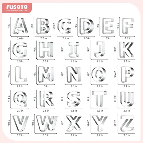 Miniatura 5 de FUSOTO Juego de 26 cortadores de galletas de letras del alfabeto, para hacer manualidades con galletas y tartas del alfabeto, cortadores de galletas