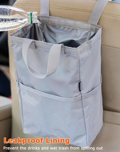 Miniatura 2 de Ginsco Bolsa de basura de viaje a prueba de fugas, cubo de basura colgante para automóvil con tapa de gancho y bucle y asa, contenedor de basura