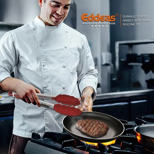 Miniatura 5 de EDDEAS Pinzas para cocinar, pinzas de cocina de 7, 9 y 12 pulgadas con punta de silicona, resistentes al calor de 600 grados, pinzas de bloqueo