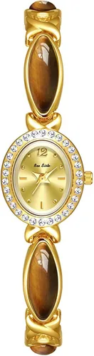 Elegante reloj de pulsera dorado para mujer, esfera ovalada vintage, movimiento de cuarzo impermeable, reloj de vestir de cara pequeña para mujer