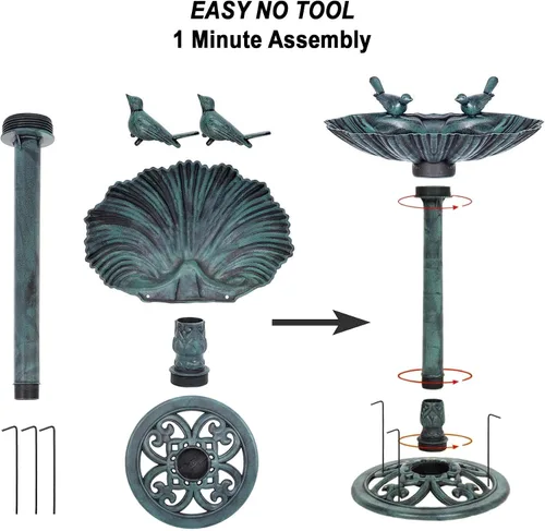 Miniatura 4 de Westcharm Bebedero para Pájaros de 29 Pulgadas, Ligero, de Resina Poli Verde Verdigris para Exteriores con Pájaros Decorativos y Base de Pedestal