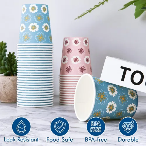 Miniatura 3 de TV TOPVALUE Paquete de 600 tazas de papel de 5 onzas, tazas para baño, mini tazas de enjuague bucal, tazas desechables coloridas, tazas calientes 5