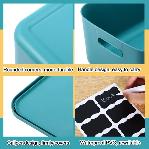 Miniatura 3 de Tanlade 8 contenedores de almacenamiento de plástico apilables con tapa y asa, colorida caja de almacenamiento de escritorio para estantes