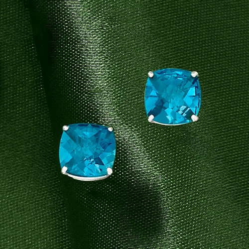 Miniatura 3 de Ross-Simons Pendientes de tuerca de topacio azul Londres de 6 quilates en oro blanco de 14 quilates