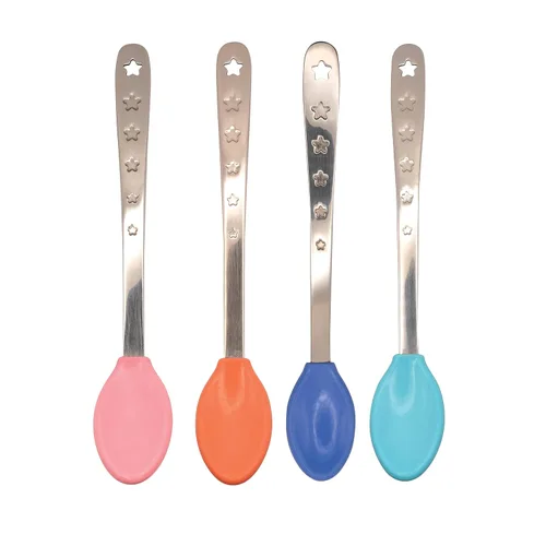 Nuby Cucharas de alimentación seguras y calientes 2 en 1 (paquete de 4) cucharas para bebé para una alimentación segura - Más de 4 meses