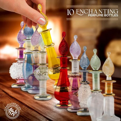 Miniatura 2 de CraftsOfEgypt Genie - Botellas de perfume en miniatura de vidrio soplado para perfumes y aceites esenciales, juego de 10 frascos decorativos, cada