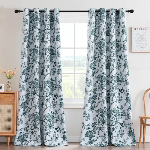 Miniatura 17 de H.VERSAILTEX - Cortinas opacas de 63 pulgadas de largo, juego de 2 paneles, estampado floral, cortinas de estilo campestre para sala de estar