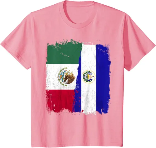 Miniatura 60 de Camiseta con la bandera mexicana de El Salvador con la mitad de la bandera mexicana de El Salvador