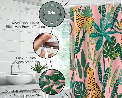 Miniatura 6 de Cortina de ducha de leopardo, vida silvestre, animales, leopardo, asiático, rosa, guepardo, tigre, hoja de palmera, selva tropical, selva, selva