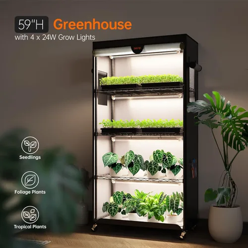 Miniatura 2 de Bstrip Invernadero de interior con luz de crecimiento, soporte para plantas con paquete de 4 luces para plantas de 24W de espectro completo, estante