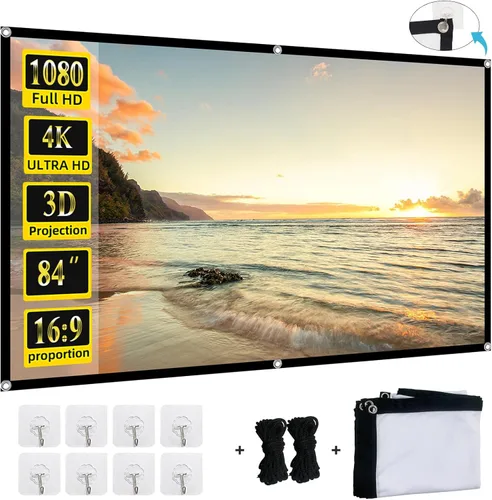 Miniatura 13 de Pantalla de proyector plegable de 60 pulgadas, XINLEMY 4K 16:9 HD, pantalla de proyección portátil de cine de doble cara para cine en casa, patio