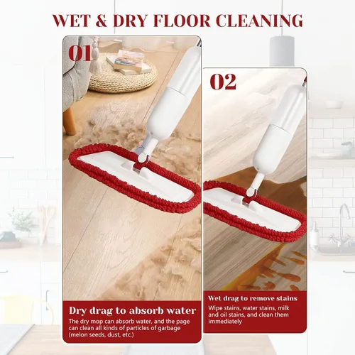 Miniatura 7 de Mopa pulverizadora para limpieza de pisos, mopa de microfibra húmeda y seca con 4 almohadillas lavables, botella recargable de 22.1 onzas líquidas