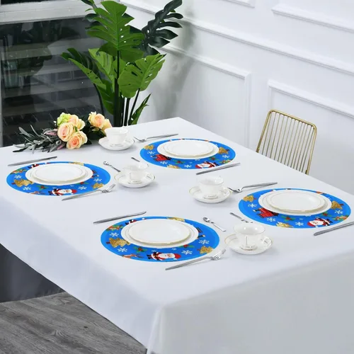 Miniatura 7 de Merry Christmas Dark Blue Round placemats for Dinner Table placemats Plates 15x15 in individuales para comedor