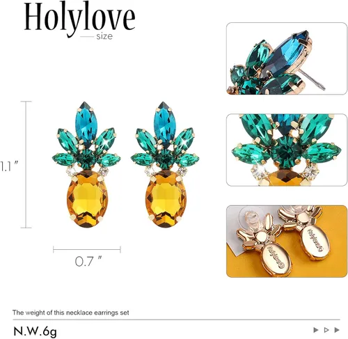 Miniatura 6 de Holylove - Aretes de piña para mujeres, adolescentes y niñas, 1 par, Vidrio