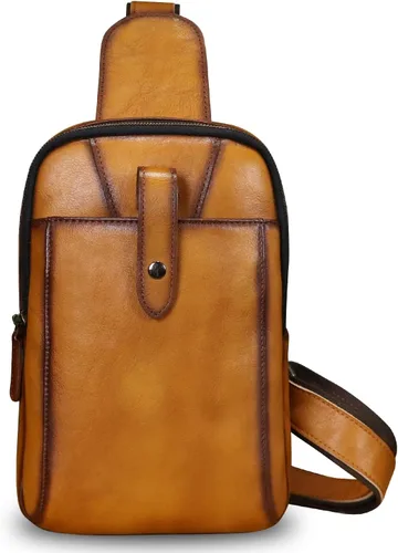 LRTO Bolso de cuero genuino para hombres y mujeres, mochila bandolera de cuero real, bolso cruzado de hombro a la moda