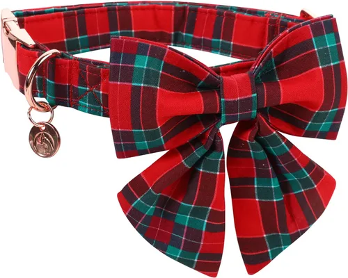 Miniatura 12 de DOGWONG Collar de Navidad para perro con corbatín, collar de perro de Papá Noel rojo, suave, duradero, ajustable, de algodón, para perros pequeños