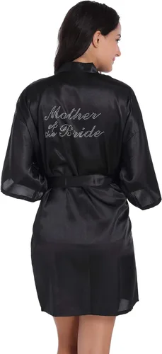 Miniatura 52 de Bata de boda para mujer, para novia, dama de honor, corta, de satén, kimono, batas de seda para prepararse, fiesta nupcial