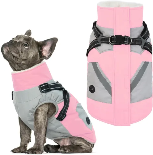 Miniatura 26 de IECOii Chaqueta para perro con arnés de invierno integrado, color negro, XXXL, abrigo de perro con cremallera, ropa de invierno para perros grandes
