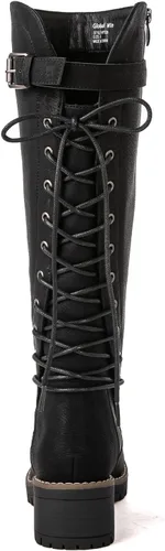 Miniatura 5 de GLOBALWIN - Botas de combate de equitación altas con cordones para mujer, cómodas botas góticas de motocicleta para mujer con cremallera y tacón