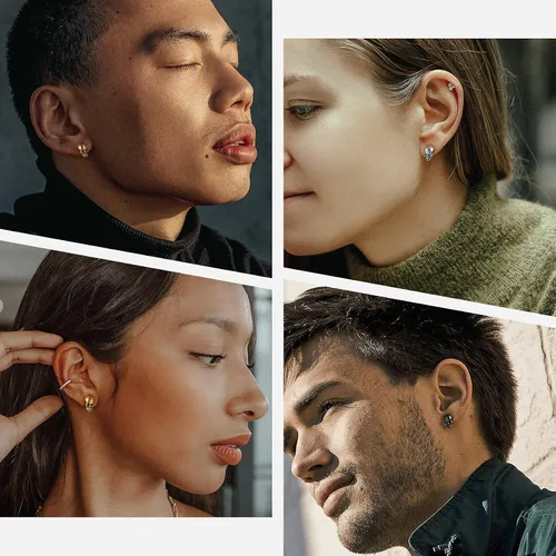 Miniatura 6 de Richsteel Aretes de calavera para mujer y hombre, góticos, de acero inoxidable, chapados en oronegro, pequeño aro punk de serpientedragón