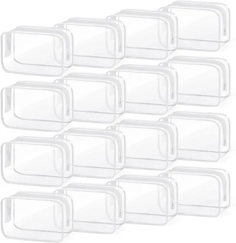 Miniatura 8 de TISRATOK 16 bolsas de maquillaje transparentes, bolsa de aseo de artículos esenciales de viaje, organizador de cosméticos de PVC transparente, bolsa