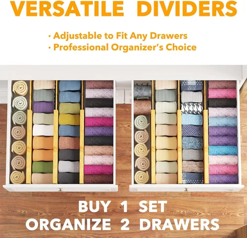 Miniatura 5 de SpaceAid - Separadores de cajones de bambú para cómoda de 6 piezas, organizadores de cajones ajustables de 4.65" de alto, 12.5"-17" de ancho