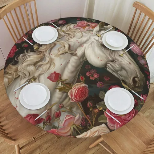Miniatura 16 de Delerain Mantel redondo ajustable de helado, mantel redondo impermeable con borde elástico, lavable, para interiores y exteriores, se adapta a mesas