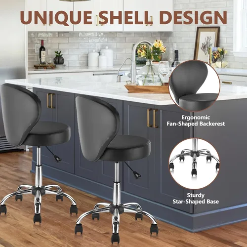 Miniatura 7 de KLASIKA Silla giratoria de cuero con soporte para la espalda, asiento hidráulico ajustable, altura de 22 pulgadas, para oficina, masaje, facial