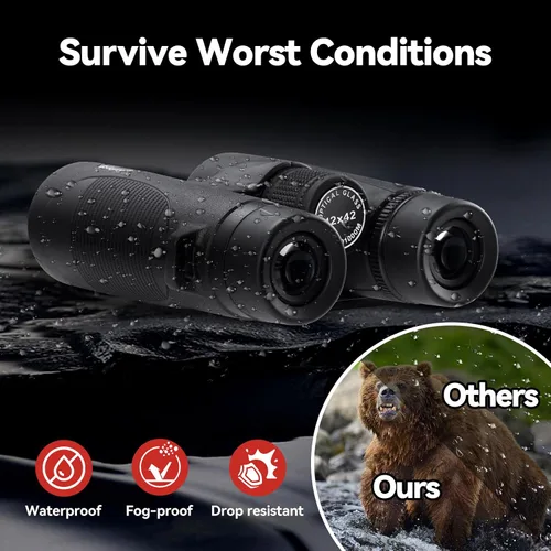Miniatura 5 de Binoculares para adultos de alta potencia: 12x42 HD Zoom Binocular para observación de aves Caza - Potentes prismáticos ligeros impermeables