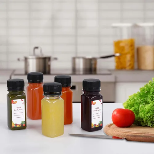 Miniatura 7 de OBKJJ 80 piezas de botellas de jugo de 2 oz, botellas de jugo con tapas reutilizables, botellas vacías transparentes con etiqueta, embudo, cepillo