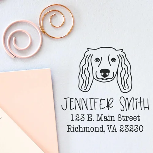 Miniatura 75 de Sello de dirección personalizado Basset Hound – Sello personalizable con nombre y dirección para sobres, ideal para amantes de los perros