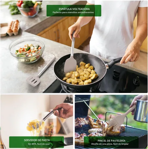 Miniatura 3 de HOTEC Utensilios de cocina de silicona resistentes al calor de 446 °F, juego de utensilios de cocina, juego de espátula, sin BPA, utensilios de Caqui