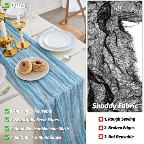Miniatura 3 de Nialnant Camino de mesa de estopilla azul bebé, camino de mesa bohemio de 13 pies para cocina, cena, fiesta de Año Nuevo azul, decoración de bodas