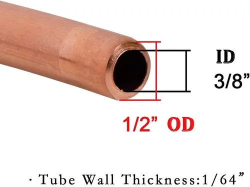 Quickun Tubo de Cobre 3/8" ID × 1/2" OD (10-12mm) Tubo de Tubería Redonda Sin Costuras (1m)