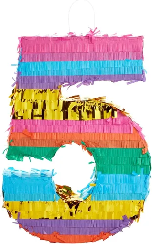 Miniatura 9 de BLUE PANDA Piñata arcoíris número 5, pequeña, multicolor, 12 x 16.5 x 3 pulgadas, piñata para decoración de fiesta de cumpleaños y fiesta de niños