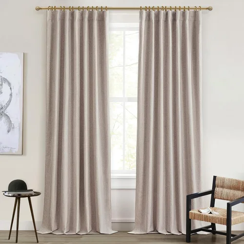 Miniatura 10 de Cortinas opacas extraanchas, 2 paneles para puertas corredizas de vidrio, moderna mezcla de lino plisado pesado, piso a techo, ventanas grandes, 70