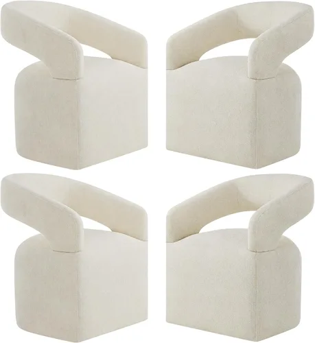 Miniatura 25 de KISLOT Juego de 1 sillas de comedor tapizadas, modernas sillas de comedor con ruedas ocultas, sillas de cocina con brazo con tela de aspecto