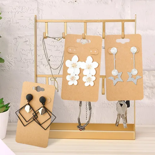 Miniatura 4 de joycraft 100 tarjetas de exhibición de aretes con 6 agujeros, tarjetas de papel kraft de 2 x 3.5 pulgadas, etiquetas de exhibición de joyas de papel
