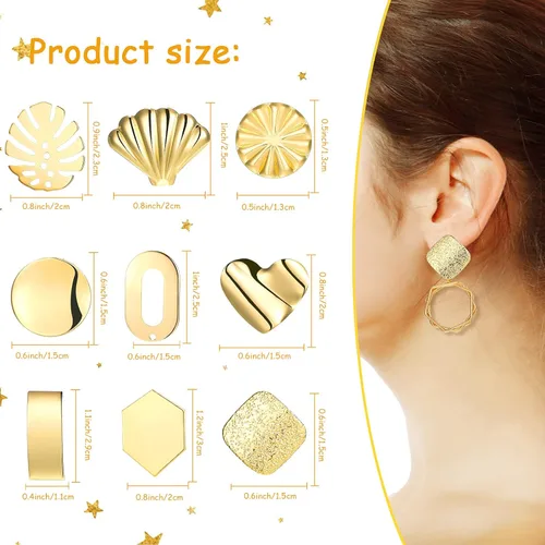 Miniatura 2 de Hicarer 36 unidades/18 pares de aretes chapados en oro para hacer joyas, aretes con agujero de bucle, kit de aretes en forma de hoja de palma